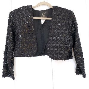 Sequin Cropped Black Jacket w/ Shoulder Pads